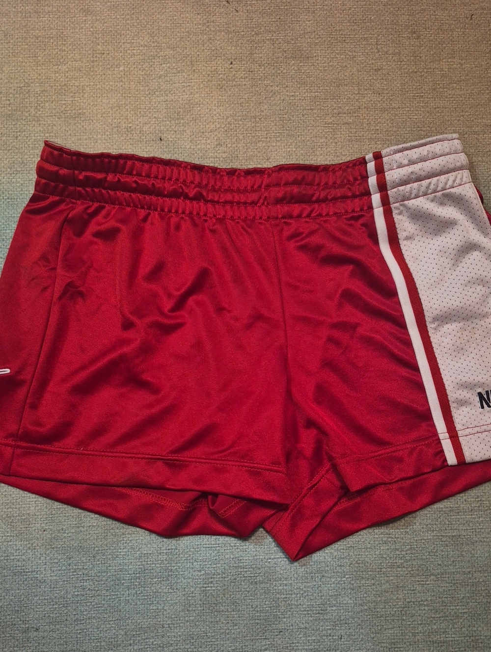 Nike Red Athletic Shorts with White Side Panel